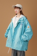 中性风秋季新款贴标宽松假两件带帽休闲棒球服外套-G371-P65控88，女装短外套，A247A