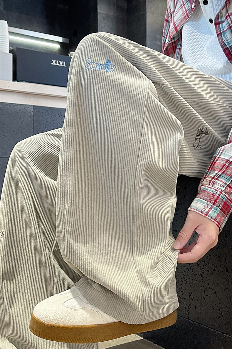 冬季银狐绒500g重磅灯芯绒腊肠狗宽松阔腿裤K5681J加绒-特P50控98,男装卫衣,电商A001