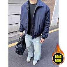 现货秋冬季美拉德立领飞行立领夹克boxy棉衣美式高街加厚加棉外套，男装夹克，电商A486-1