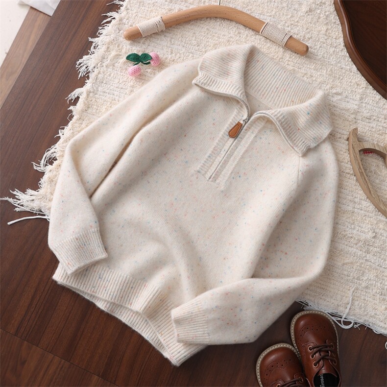 2025年秋季新款加厚点纱半拉链针织羊绒上衣时尚休闲，童装儿童羊绒衫，联起羊绒