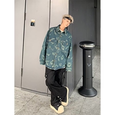 秋冬日常外穿标准翻领长袖复古水洗提花牛仔衬衫潮青年格子，男装衬衫，星座716-3