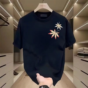 欧货青年男款圆领凤凰刺绣短袖T恤男2025夏季新款宽松潮流半袖男图片