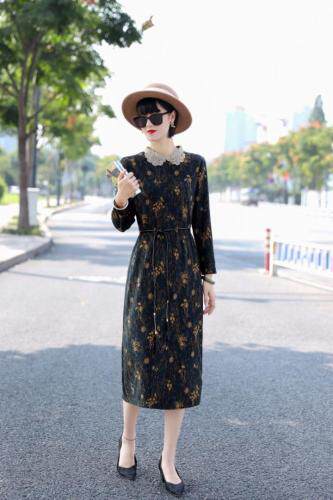 貂绒钻领气质连衣裙含羊毛，女装连衣裙，澳洛菲