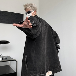 美式街头牛仔外套男士秋季复古宽松徽章休闲夹克春秋款J8323-P63图片