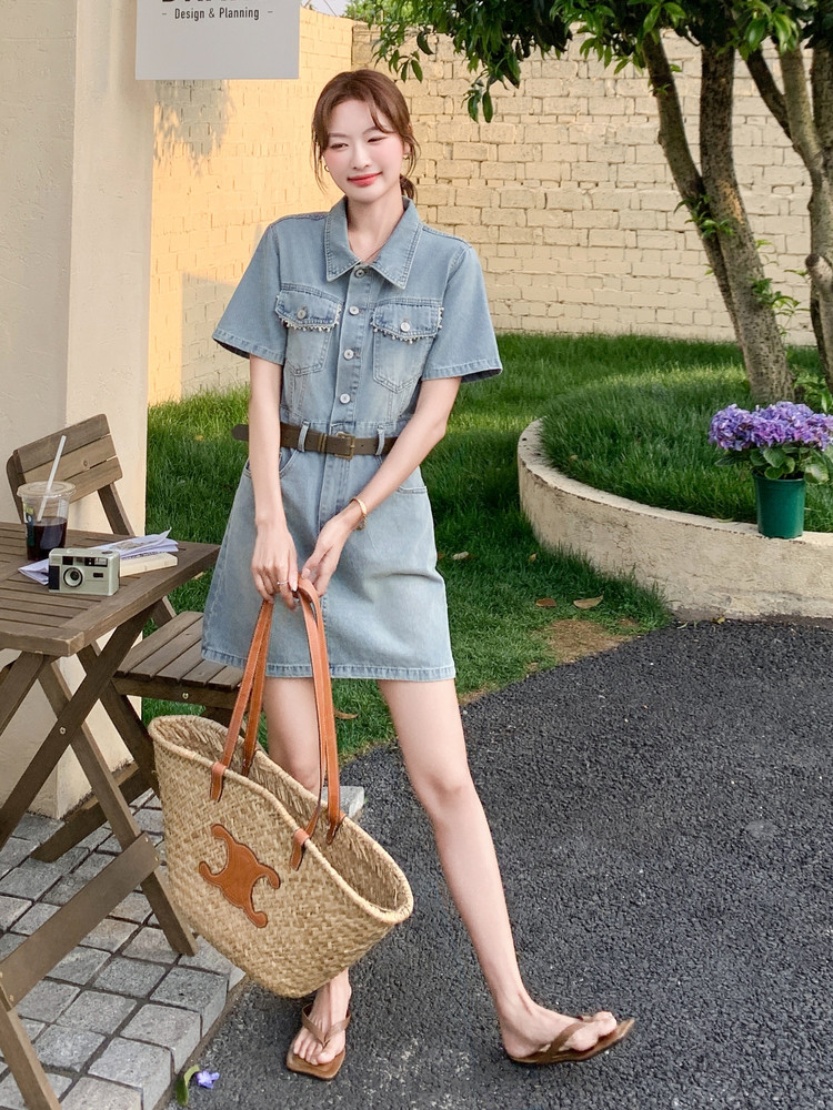 法式复古显瘦牛仔连衣裙女夏2025新款小个子裙子减龄超火爆款独特,女装连衣裙,蝶眷