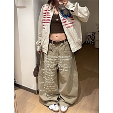 美式复古字母印花牛仔裤男女款直筒显瘦毛边潮牌高级感NZ1339，男装牛仔裤，星座516A