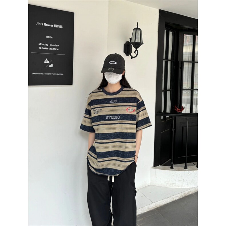 现货！cleanfit小领口条纹重磅t恤美式高街高级七分袖RDT10-P38,男装T恤,星座1005-6