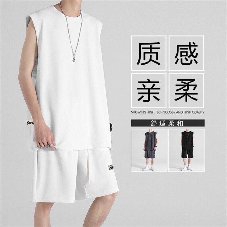冰丝垂感夏季潮流时尚轻薄透气冰丝抗皱冰丝套装TZ85-特批68,男装休闲套装,星座718