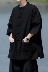 8XL-M新中式衬衫男中山装麻棉风复古中袖衬衣唐装CS527P60，男装衬衫，电商D206-1