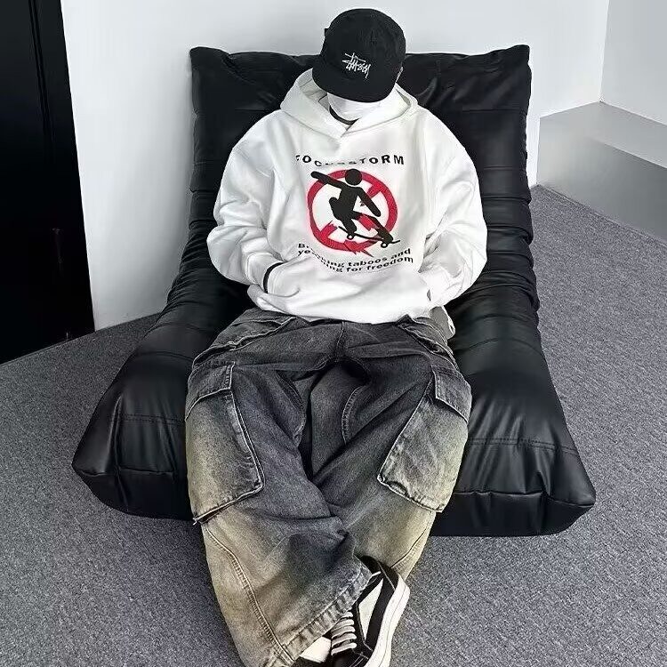 高街水洗解构渐变多口袋工装牛仔裤男抽绳宽松阔腿裤 G882-P65图片