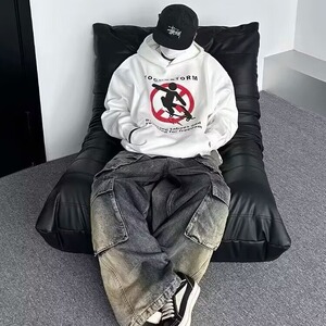 高街水洗解构渐变多口袋工装牛仔裤男抽绳宽松阔腿裤 G882-P65图片