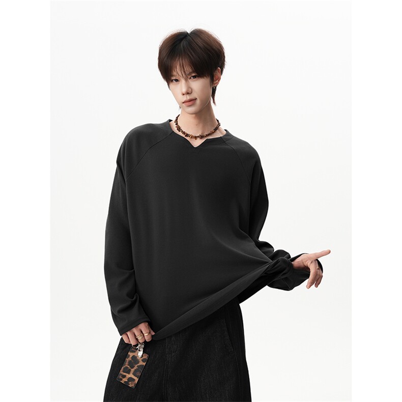 V领插肩袖oversize长袖T恤慵懒街头潮牌长袖上衣HY905TP20无差价，男装T恤，电商A102B