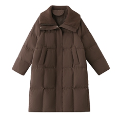 2024年冬季新款针织领拼接90白鸭绒羽绒服中长款女，女装羽绒服，辉之琳