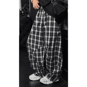 【网图慎用】 格子裤 宽松版 老钱风 好看 透气 CK055-P48 现货,男装休闲裤,电商A466