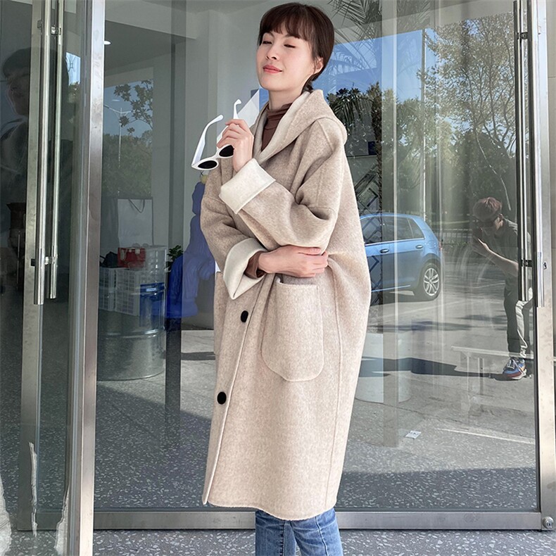 2025年秋季休闲连帽时尚百搭通勤简约双面呢羊毛大衣,女装双面呢大衣,琳尚羊绒