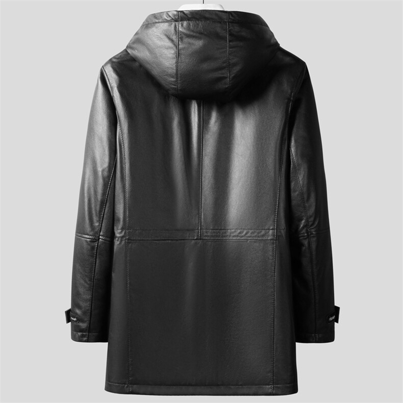 W5001海宁真皮皮衣男头层牛皮白鸭绒羽绒服中长款连帽皮夹克P880图片