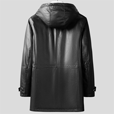 W5001海宁真皮皮衣男头层牛皮白鸭绒羽绒服中长款连帽皮夹克P880，男装夹克，电商B360A（原721A）