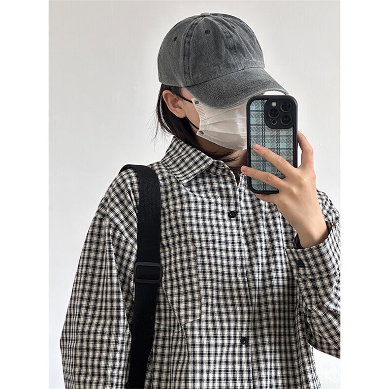 潮流格子衬衫港风情侣装穿搭宽松休闲长袖衬衣CS067-P40,男装衬衫,星座301C-5