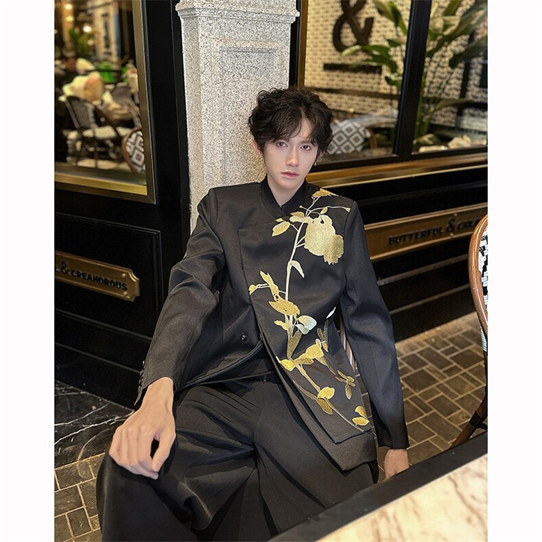 现货！25礼服西装重工系列刺绣新中式立领西服外套XZ124-P178,男装西服,电商B288