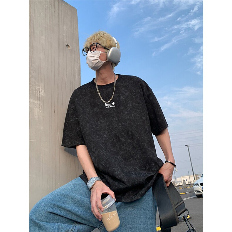 美式重磅做旧印花短袖t恤圆领宽松半袖情侣上衣T3668-特价P28,男装T恤,电商A007