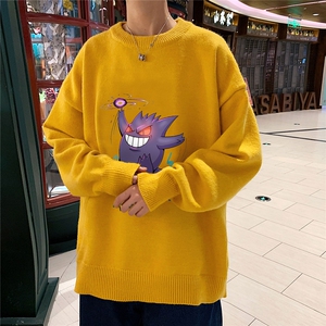 1港风圆领中性情侣潮流大码M-5XL印花加厚毛衣男7633P48加绒P55图片