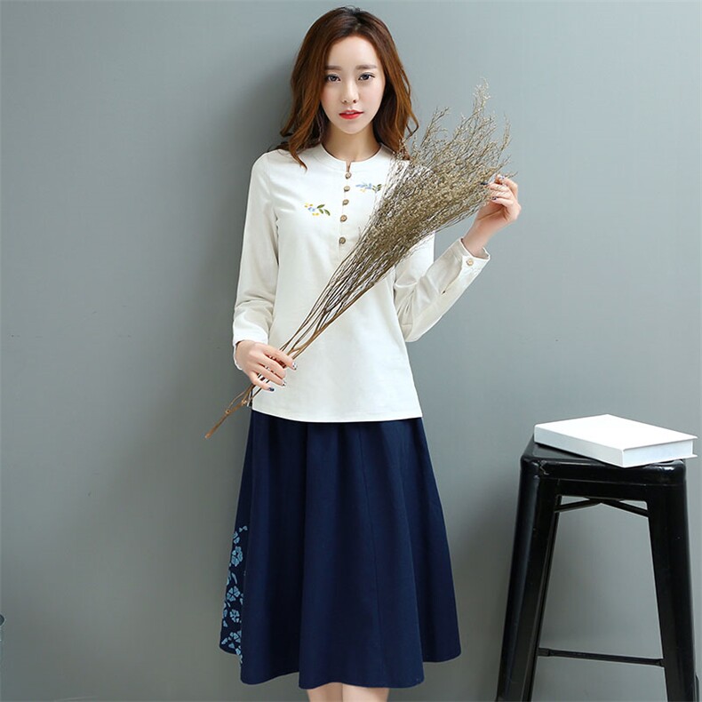 优雅简约时尚潮流长袖纯色上衣+纯色中腰半身裙2021年春季套装/套裙，女装套装/套裙，婷思杰（原婷想服饰）