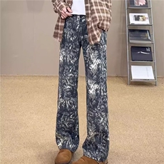cleanfit满印提花牛仔裤男女美式高街修身直筒微喇裤S891P34，男装牛仔裤，星座1112-1