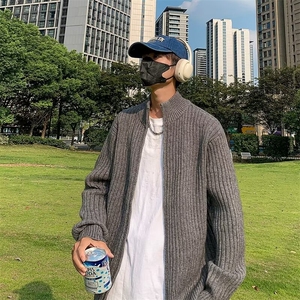 春秋美式复古拉链灰色毛衣男纯色开衫外套长袖立领针织衫男潮7351图片