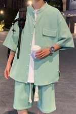 TZ66263/P80港风高品质冰丝垂感套装男短袖衬衣短裤男两件套控109图片