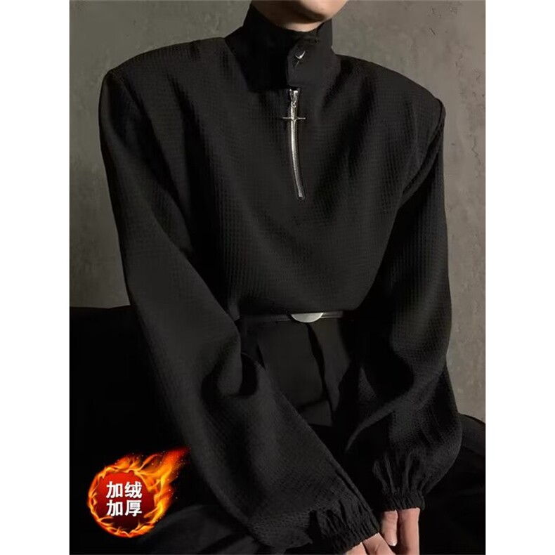 半拉链加绒卫衣T恤潮牌新款内搭青春痞帅打底衫-R872-网图图片