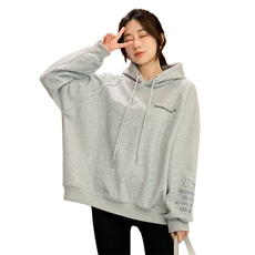 灰色连帽卫衣女秋冬加绒加厚韩版宽松慵懒风oversize外套潮流帽衫，女装卫衣/绒衫，梦懿尔