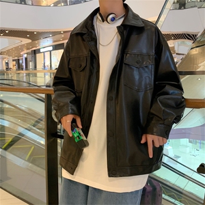 春秋季机车皮衣男士短款韩版潮流潮牌宽松帅气夹克外套PY108-p65图片
