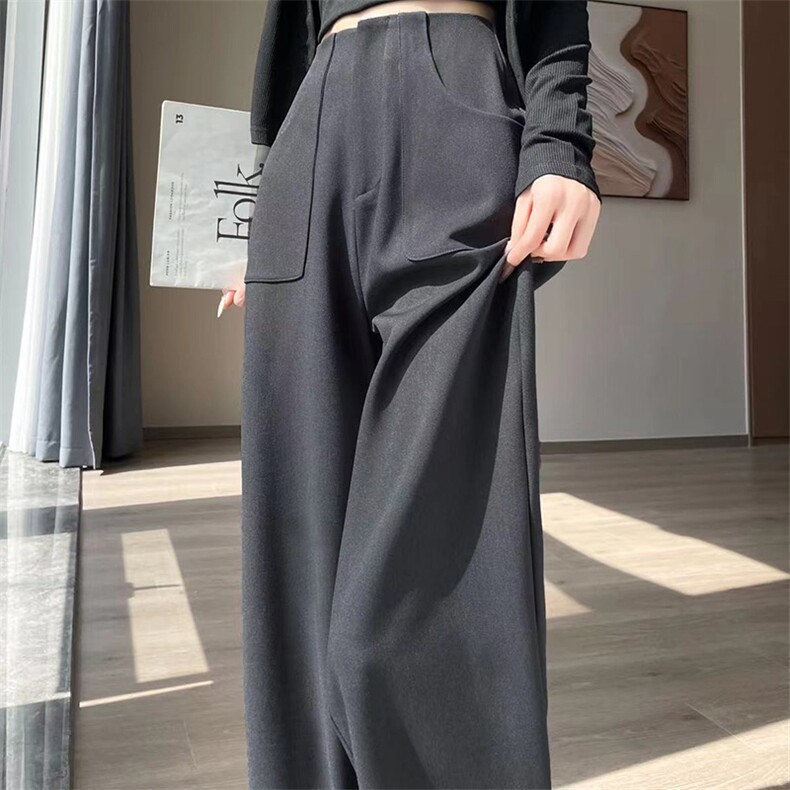 红色高级感窄版西装阔腿裤女秋新款高腰垂感显瘦休闲裤直筒拖地裤,女装休闲裤,梦白服饰厂
