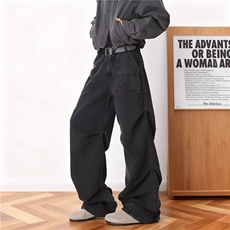 美式黑色褶皱牛仔裤男女冬复古宽松阔腿长裤潮牌高街cleanfit裤子，男装牛仔裤，星座1210-1