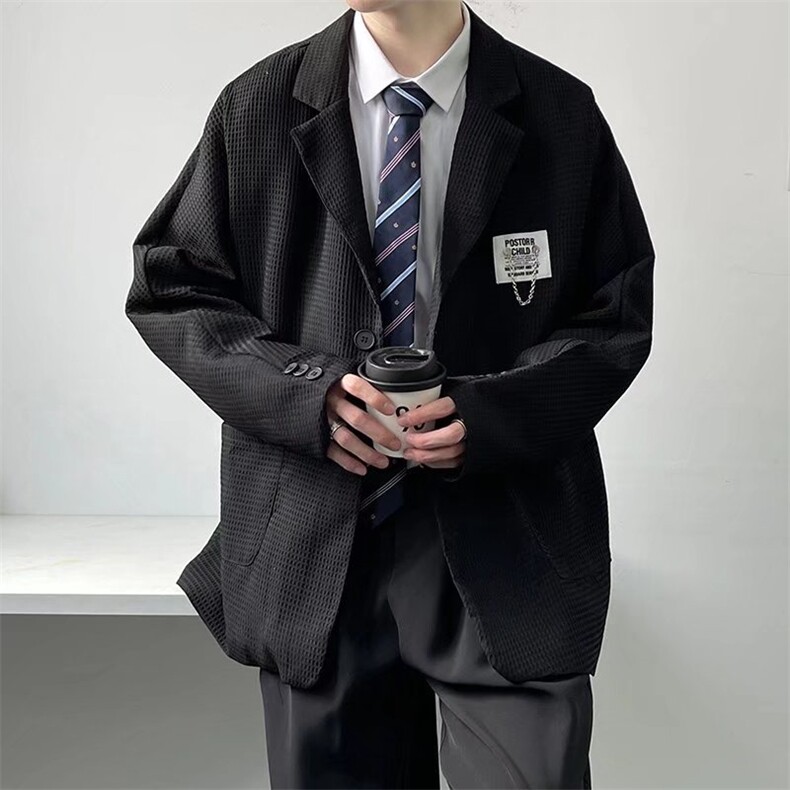 高级感炸街西装男制服轻熟风男装西服华夫格外套XF08P58,男装西服,星座1116-2