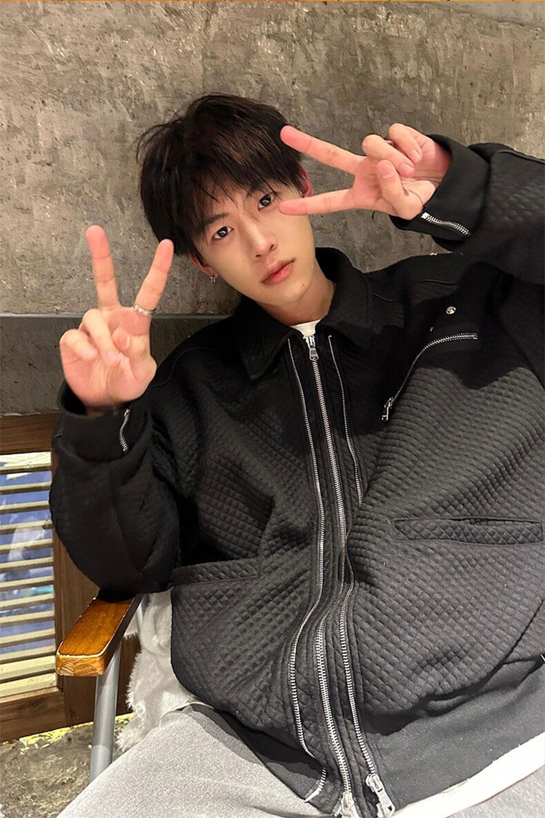 华夫格外套小众上衣设计感双拉链夹克JK7001特P53,男装夹克,星座908-1
