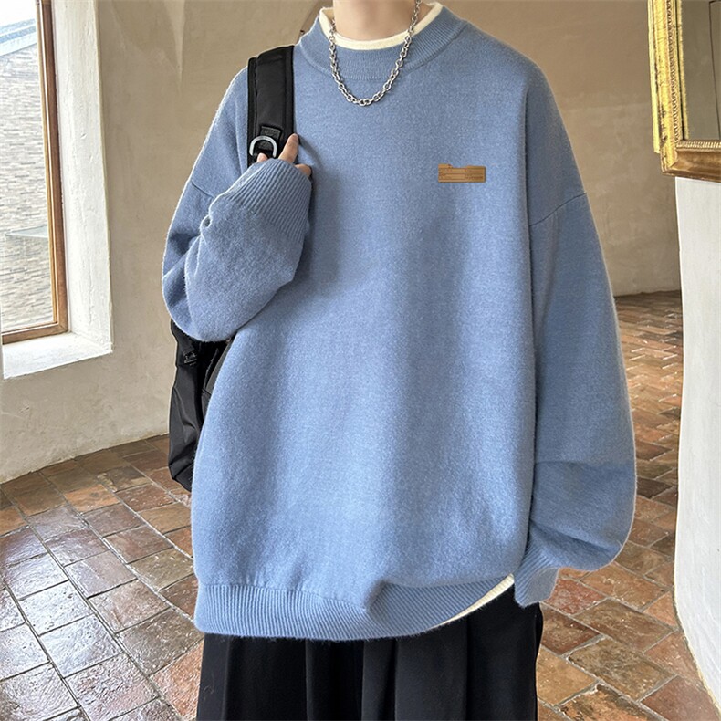控78 假两件毛衣男大码加绒针织衫男毛线衣M80293-P55 加绒P70图片