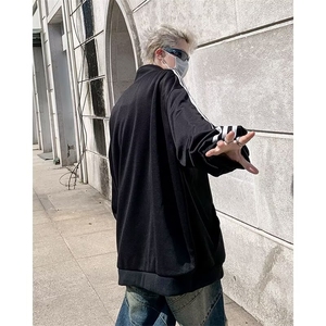 美式复古条纹重磅立领卫衣男春秋新款宽松潮牌半拉链外套Q39/P40图片