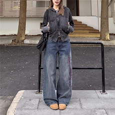 高级感2025秋季新款欧货重工刺绣花时尚个性百搭直筒牛仔裤阔脚裤，男装牛仔裤，星座506A