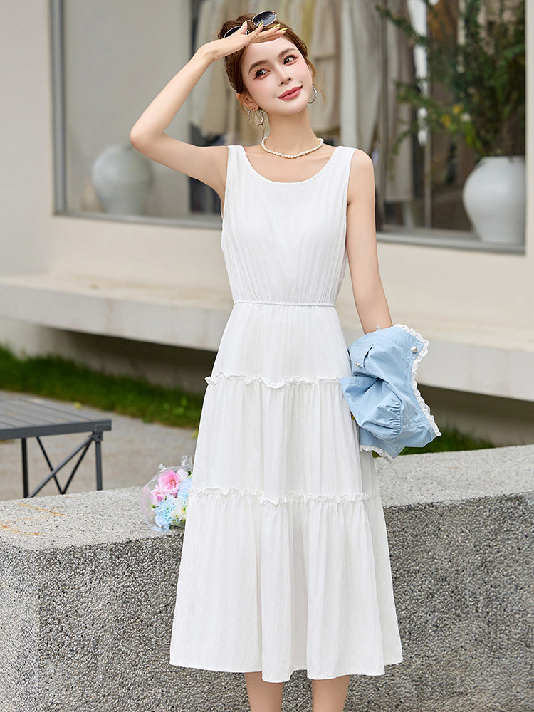 甜美温柔套装裙女夏季2025新款蕾丝花边短款小衫白色背心裙两件套,女装套装/套裙,依路服饰