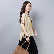 T恤圆领2021年夏季短袖中长款气质休闲时尚潮流拼接，女装T恤，雪樱依海