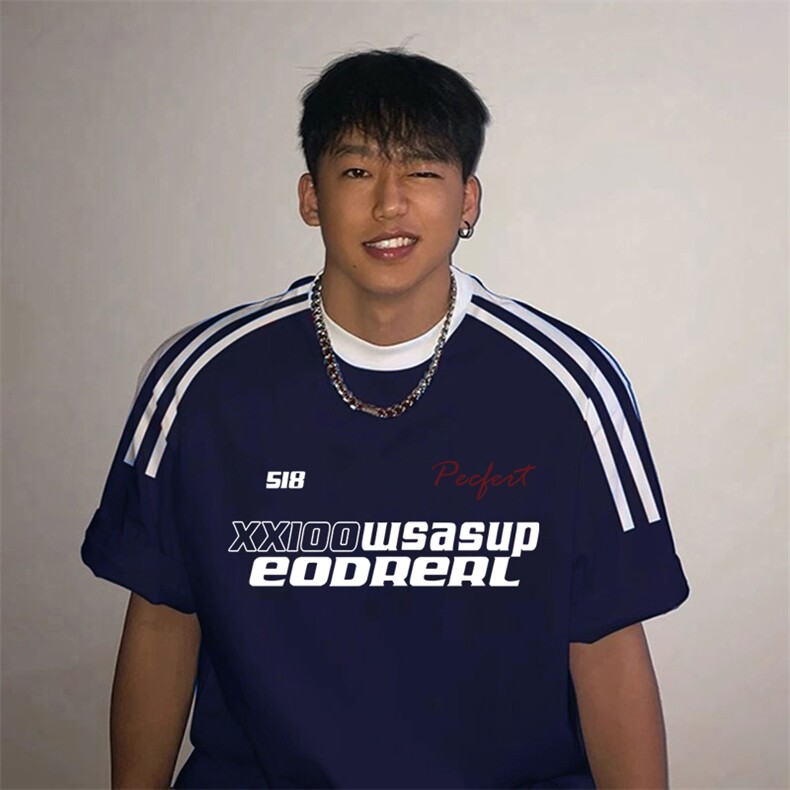 夏季美式高街重磅纯棉三条杠织带撞色男女短袖T恤ZD308-特P30,男装T恤,电商A486
