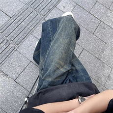 高街美式水洗做旧牛仔裤男女款休闲百搭宽松直筒阔腿长裤子N923，男装牛仔裤，星座601-2