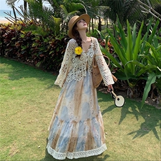 波西米亚风海边度假流苏连衣裙两件套女夏季贵气感御姐穿搭套装裙，女装套装/套裙，2C305