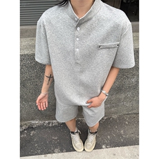 夏季港风日系套头亨利领短袖T恤+短裤两件套XZ213-TZ099-P70控98，男装牛仔裤，星座213