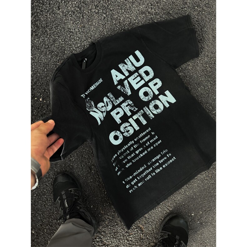 暗黑系美式英文潮牌260G宽松休闲短袖T恤D328-6T1107-P25，男装T恤，电商D328