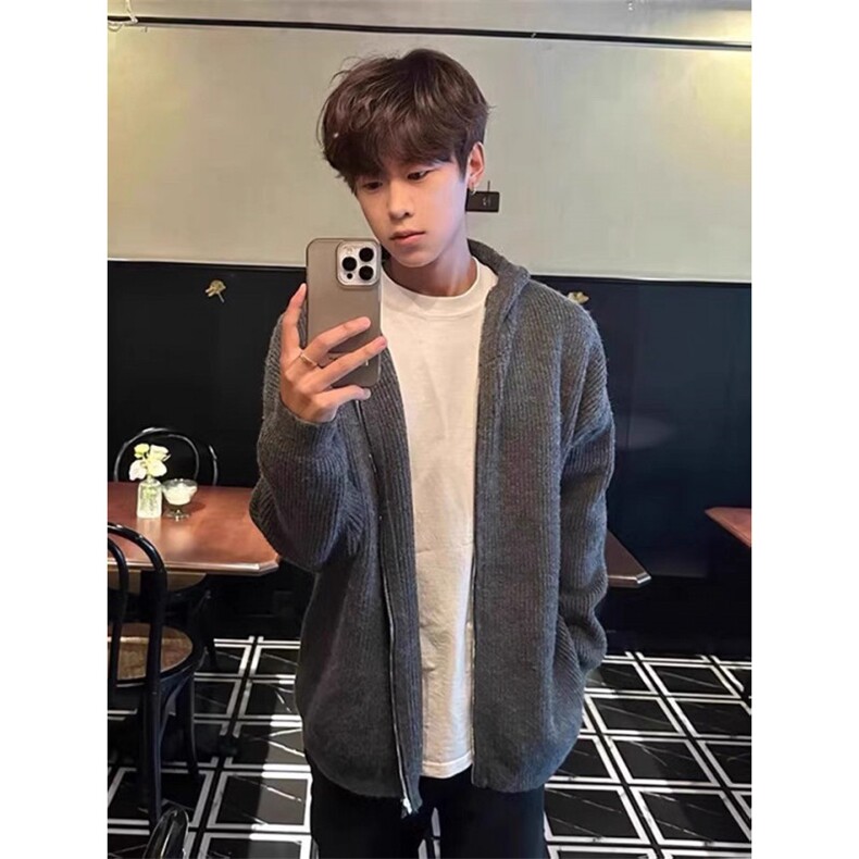1506A/GL1080/P62冬季加厚针织开衫外套男设计拉链连帽毛衣慵懒，男装针织衫/毛衣，星座1506A