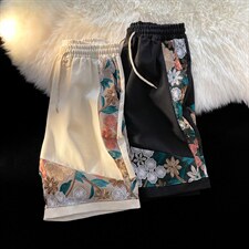 1港风大码M-5XL日系刺绣民族风潮五分裤短裤男DK7791P45控59，男装牛仔裤，星座226-2