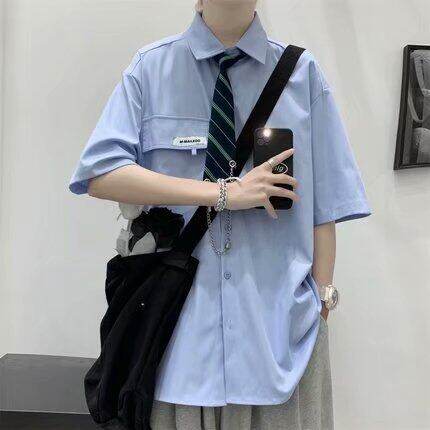 【现货】DC36-特P30送领带短袖白衬衫学院风潮衬衣抖音得物现货,男装T恤,星座603-2
