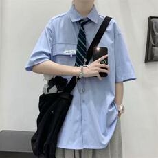 【现货】DC36-特P30送领带短袖白衬衫学院风潮衬衣抖音得物现货，男装T恤，星座603-2
